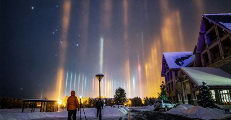 Piliers de lumière sur le nord de la Chine