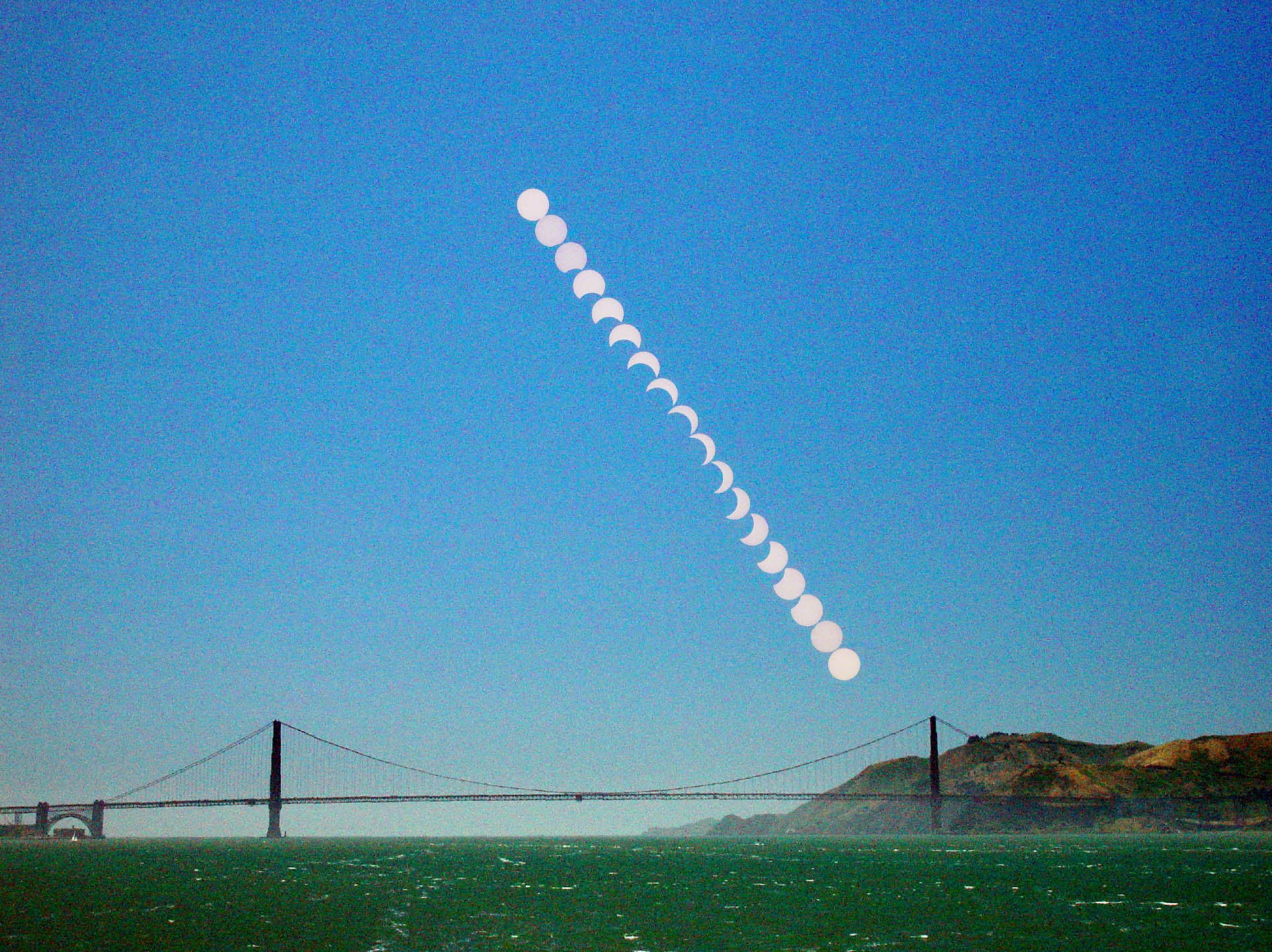 Une éclipse partielle au-dessus du Golden Gate Bridge 