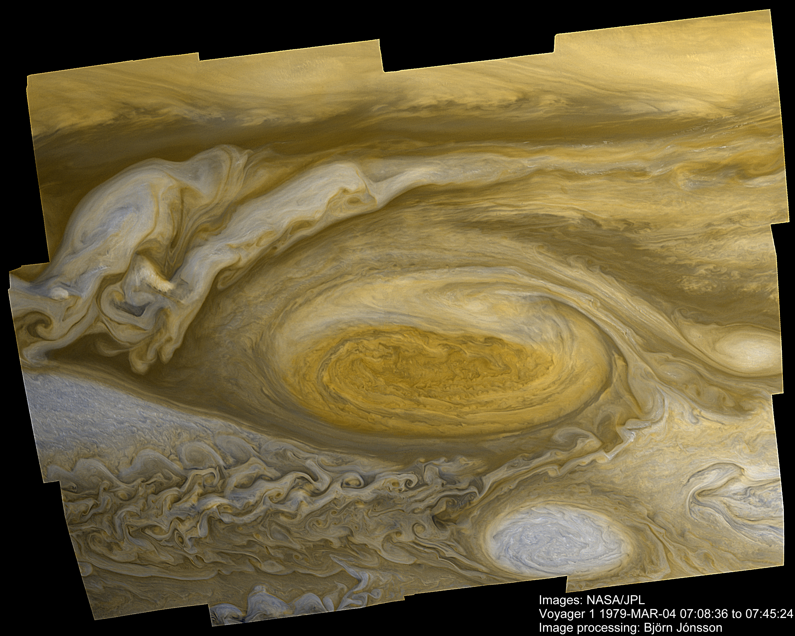 La grande tache rouge de Jupiter vue par Voyager