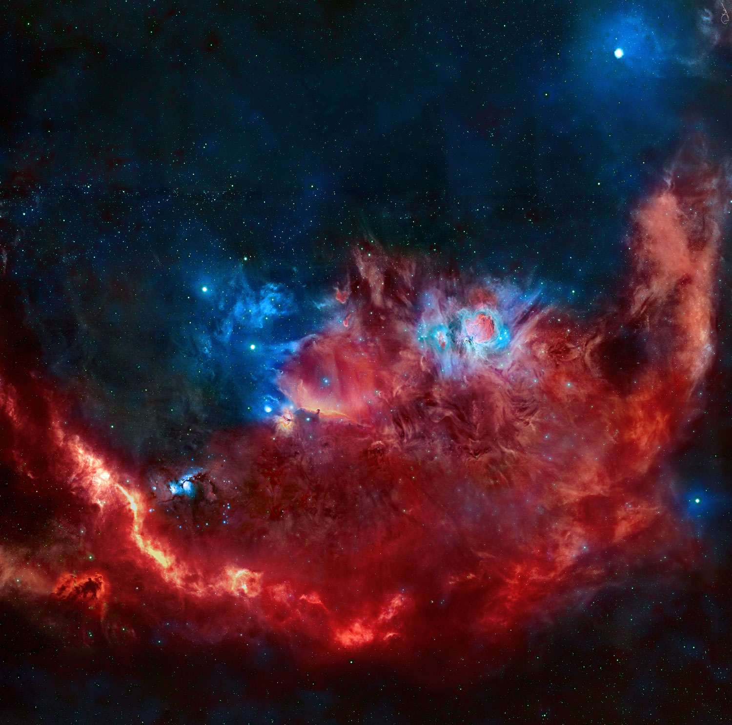 Orion en rouge et bleu