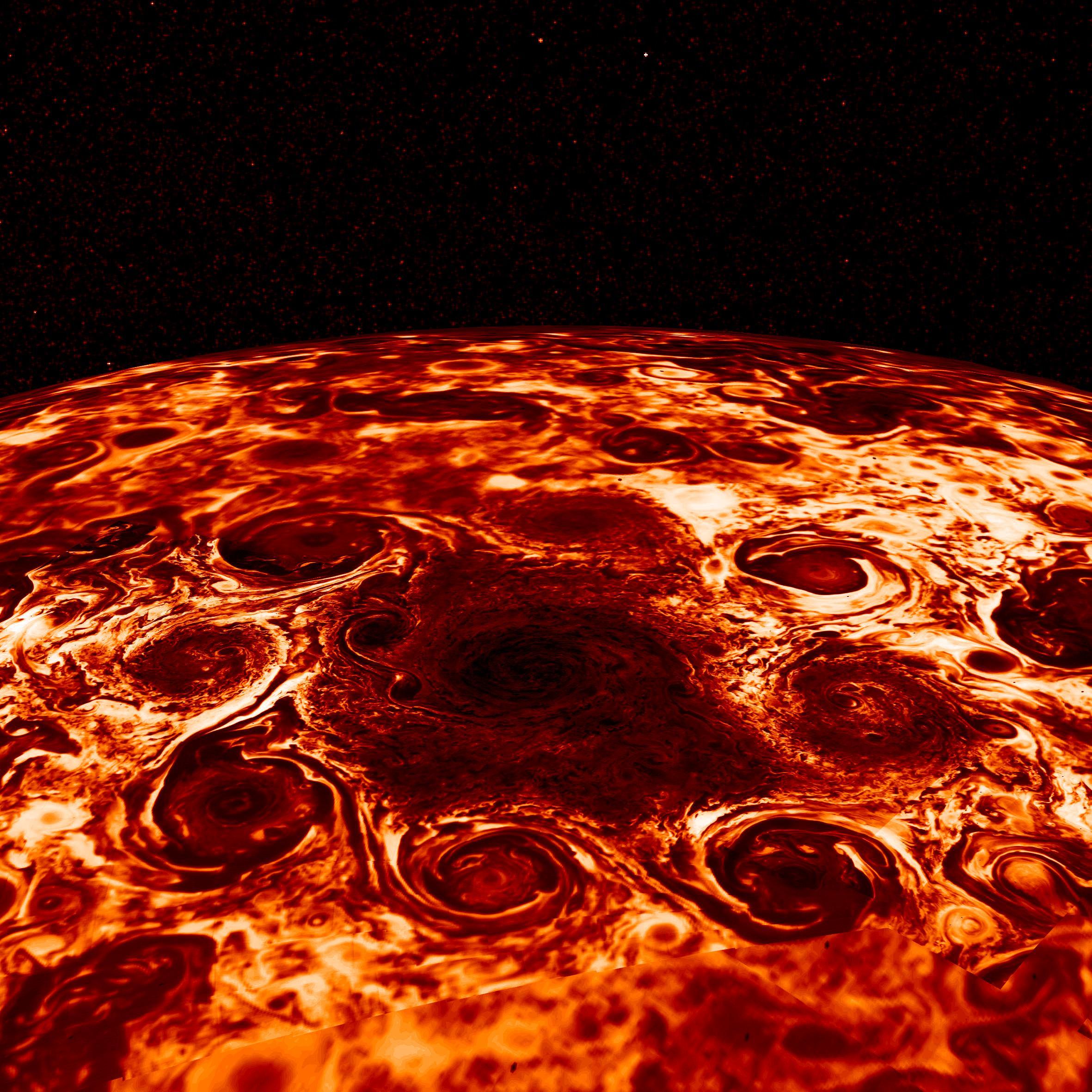 Les cyclones du pôle nord de Jupiter