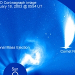La comète NEAT passe à côté d'un Soleil éruptif