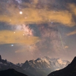 Mont Blanc, météore et Voie Lactée