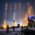 Piliers de lumi&egrave;re sur le nord de la Chine