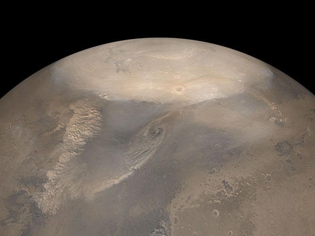 Tempête de poussière de printemps au pôle nord de Mars