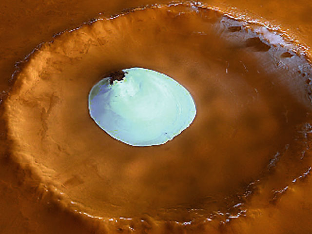 De la glace d\'eau dans un cratère martien