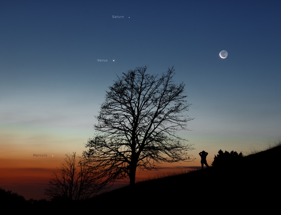 Lune et planètes au petit matin