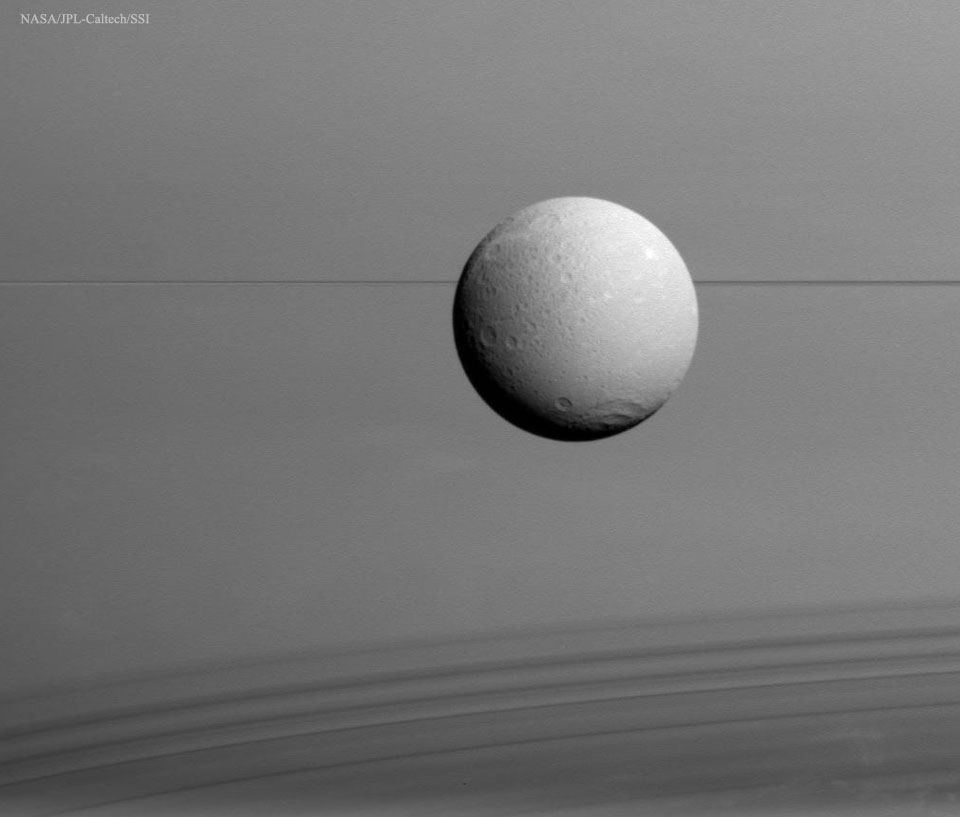 Dioné, anneaux, ombres et Saturne
