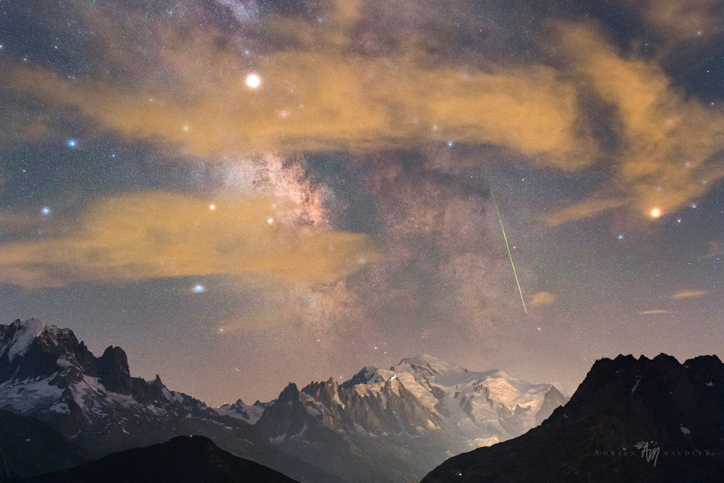 Mont Blanc, météore et Voie Lactée