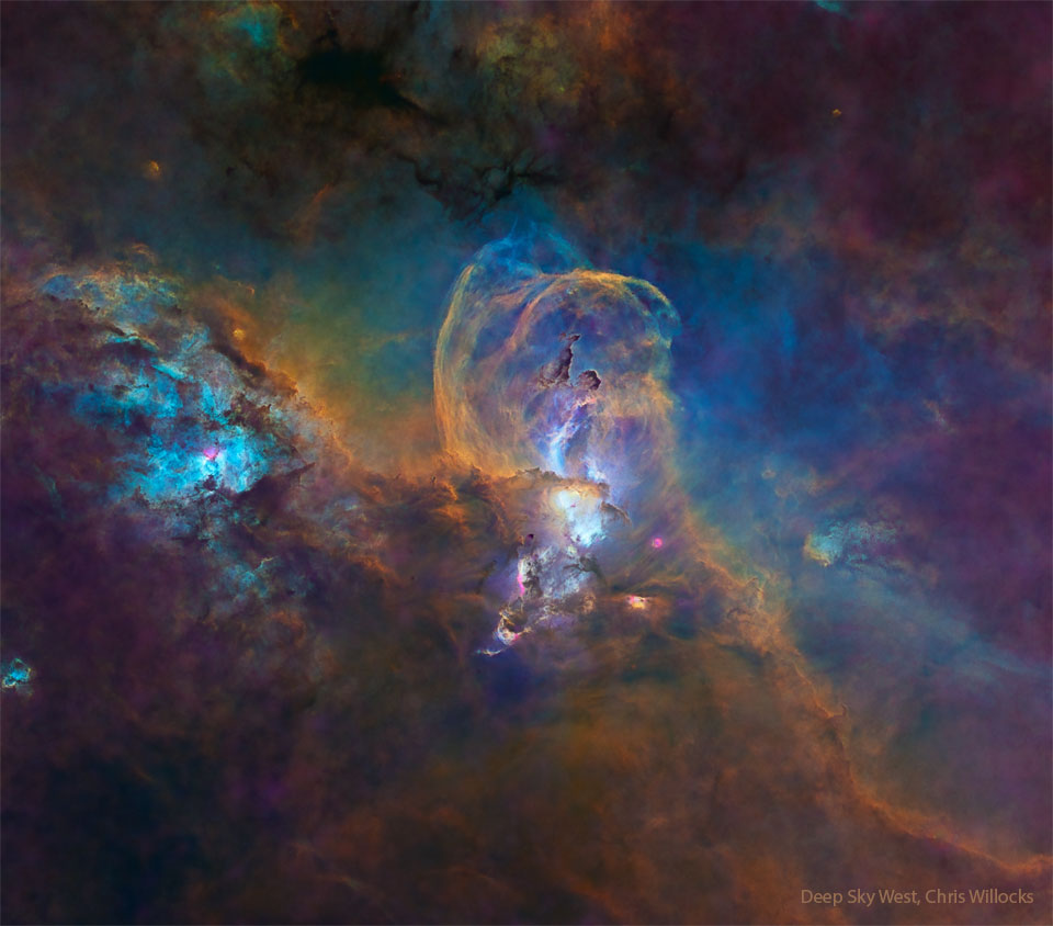 La région de formation d\'étoiles NGC 3582, vue sans ses étoiles - A l\'intérieur de la région de formation d\'étoiles RCW 57, on distingue la nébuleuse de la statue de la liberté et bien d\'autres structures