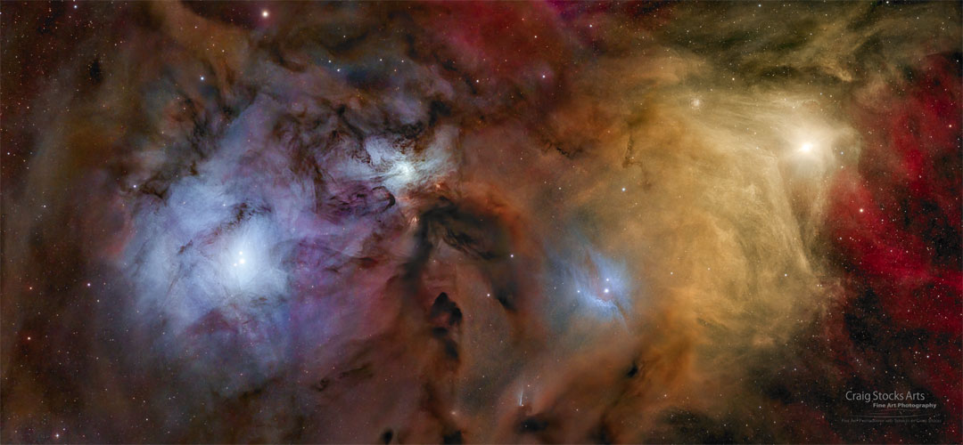 Nuages et étoiles colorées dans les parages de Rho Ophiuchi 